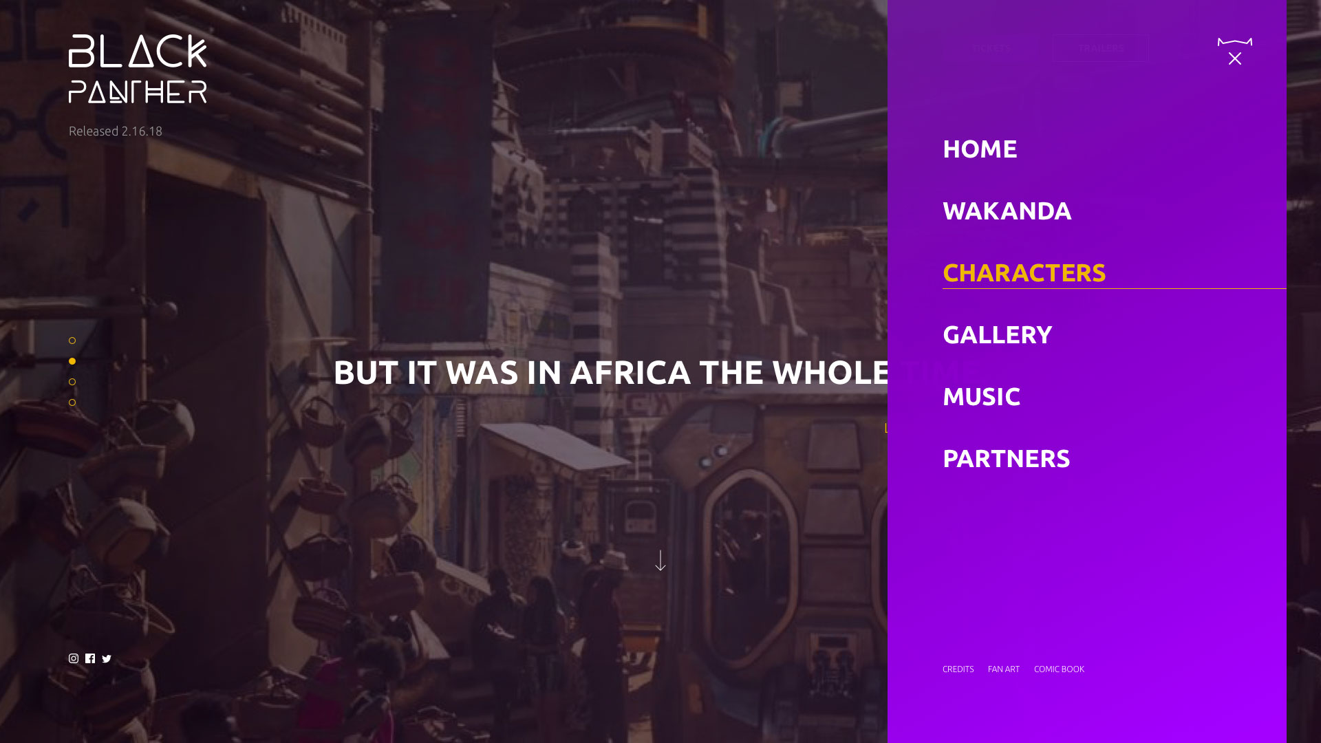 black panther web site second slide design mockup